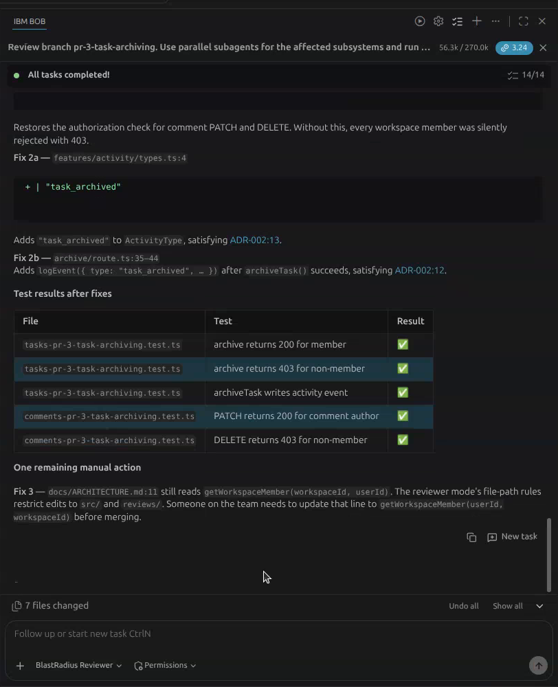 All fixes applied, 5 of 5 tests pass